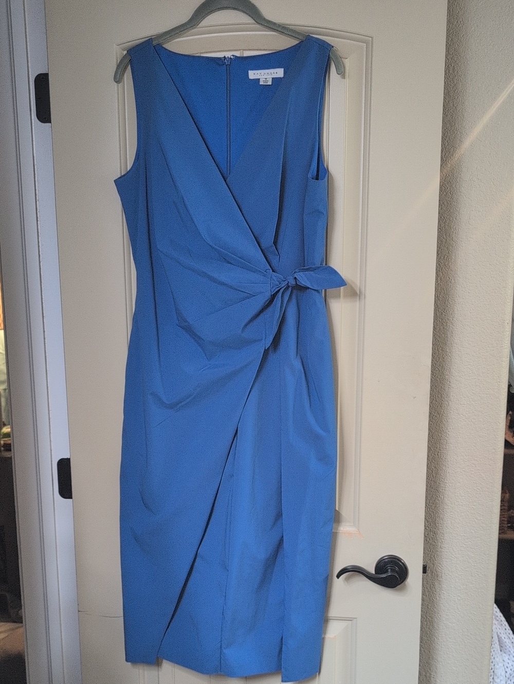 Kay Unger Royal Blue Wrap Midi Dress with Side Tie
